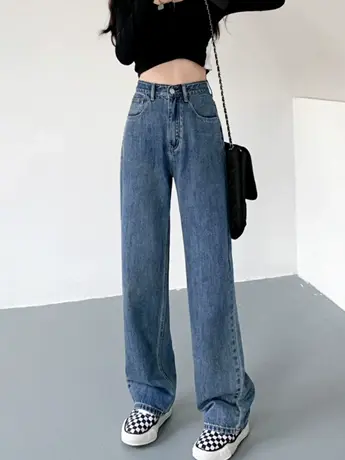 清仓捡漏春秋韩版高腰阔腿牛仔裤女直筒宽松小个子显瘦垂感拖地裤商品大图