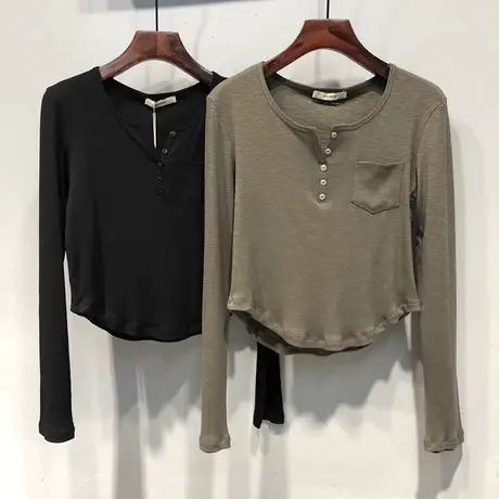 小个子短款长袖T恤女初秋韩版修身显瘦内搭打底小衫上衣洋气减龄商品大图