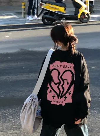 圆领卫衣女大码美式复古宽松vintage秋冬加绒加厚小个子上衣外套商品大图