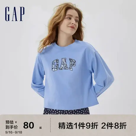 Gap女装秋季新款LOGO水洗棉长袖T恤598222廓形辣妹风运动休闲上衣图片