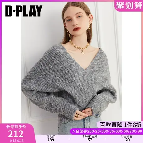 DPLAY秋装新款时尚简约花灰色交叉门襟V领毛衣商品大图
