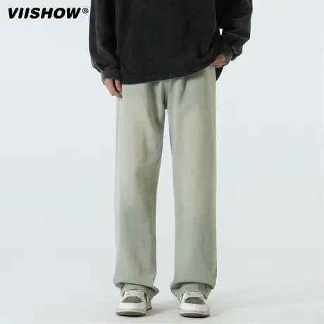 VIISHOW欧美嘻哈做旧直筒牛仔裤男潮牌宽松情侣休闲百搭阔腿长裤商品大图