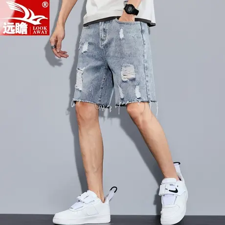 破洞五分牛仔短裤男款夏季薄款中裤爆款2023新款潮牌宽松男士裤子商品大图