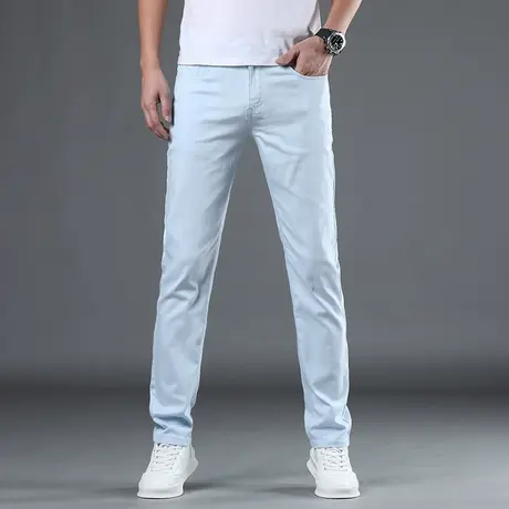 秋冬男士牛仔裤宽松直筒休闲薄款弹力天蓝色简约透气潮流长裤子潮商品大图