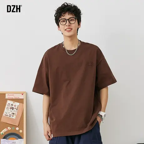 男士字母钢印短袖t恤男夏季纯棉情侣衣服2023新款圆领半截袖体恤商品大图