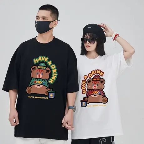 高街短袖t恤大码男装纯棉宽松情侣夏季oversize美式上衣服ins潮牌商品大图