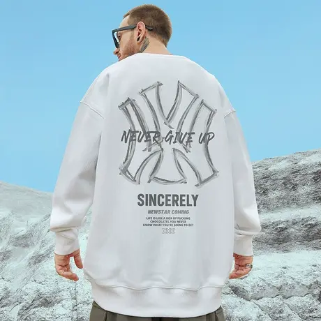 国潮oversize港风圆领卫衣男潮牌ins潮流大码男装秋冬款加绒加厚商品大图