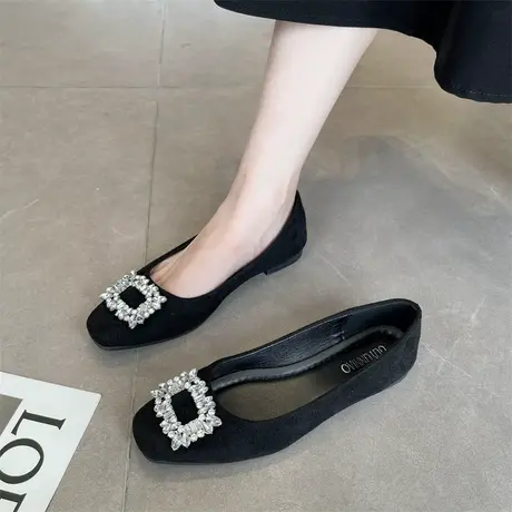 永希鞋子女夏季新款2023年韩版水钻浅口通勤上班粗跟法式复古瓢鞋商品大图