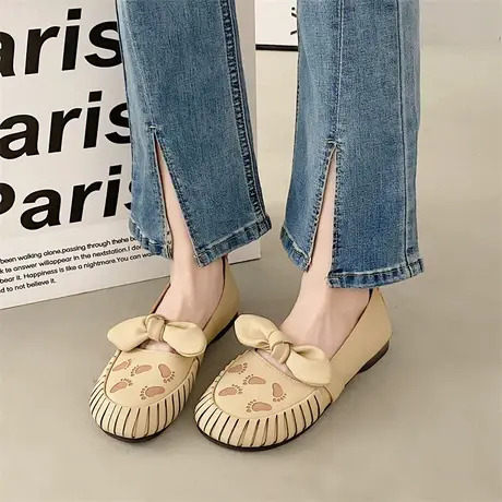 单鞋女2023秋季新款韩版甜美时尚一脚蹬舒适软底蝴蝶结懒人豆豆鞋图片