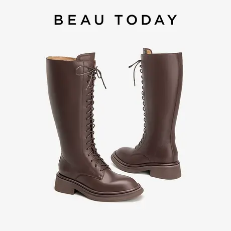 BeauToday骑士靴女高筒法式复古长靴BT秋季新款英伦女靴瘦瘦靴女商品大图