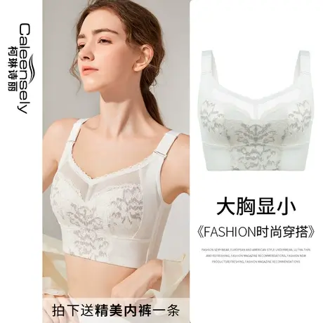女无钢圈内衣大胸显小胸全罩杯薄款收副乳防下垂聚拢束胸大码文胸图片