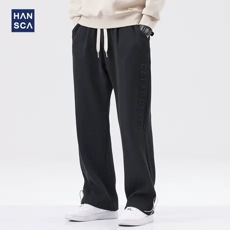 hansca华夫格卫裤男秋冬款潮牌美式高街直筒宽松阔腿运动拖地长裤商品大图