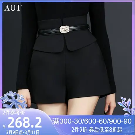 AUI黑色设计感西装短裤女2023年春秋新款职业御姐气质修身阔腿裤商品大图