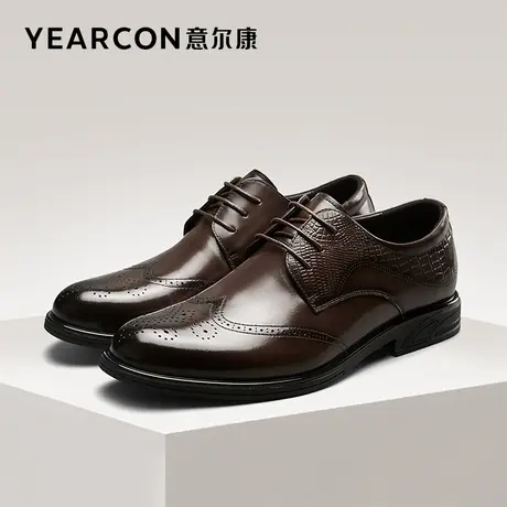 意尔康真皮皮鞋2022春秋新款男士商务休闲布洛克雕花男鞋潮流透气商品大图