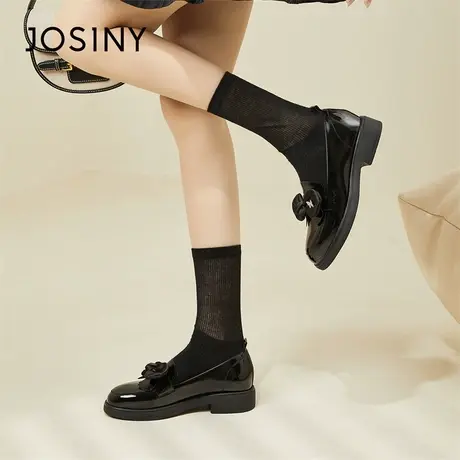 Josiny/卓诗尼小皮鞋女2024新款春季英伦风黑色乐福鞋厚底单鞋女商品大图