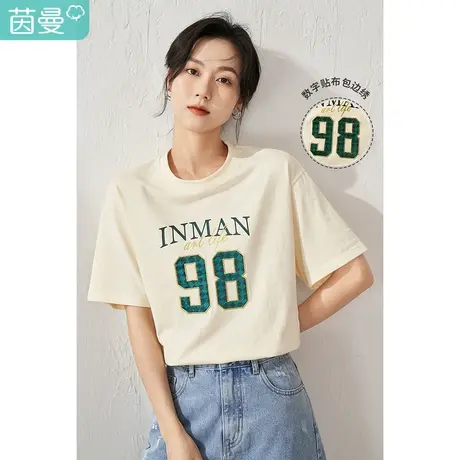 【商场同款】茵曼数字绣花T恤女士2023夏季新款BF风显瘦休闲上衣图片
