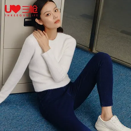 三枪保暖裤女休闲外穿加绒女靴裤修身显瘦牛仔裤双层保暖小脚裤图片