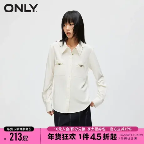 ONLY2023冬季新款时尚百搭宽松百搭褶皱翻领长袖衬衫女|123405002商品大图