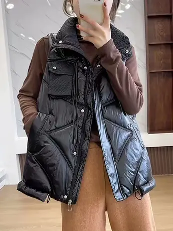 羽绒棉马甲女短款2023新款秋冬韩版宽松百搭立领背心坎肩马夹外套商品大图