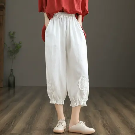 dza 亚麻裤子女士休闲裤2022新薄款夏季棉麻九分哈伦裤宽松阔腿裤商品大图