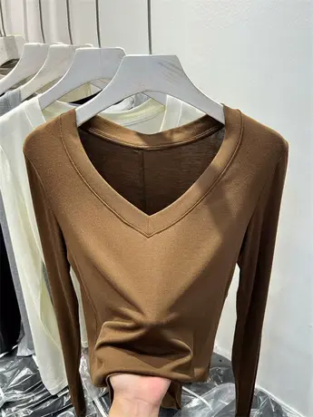 法式V领羊绒针织衫简约纯色上衣女2023早秋装修身内搭长袖打底衫商品大图