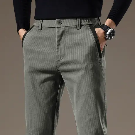 军绿色男士秋季工作冬季直筒西裤春秋款男装修身小脚休闲裤子秋装商品大图