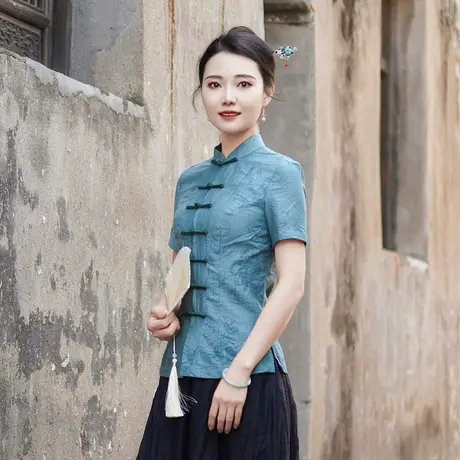 筠雅夏季新款唐装女中国风改良旗袍上衣显瘦百搭新中式女装24J248商品大图
