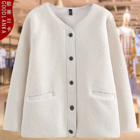 中年妈妈秋冬加厚保暖羊羔绒大衣加肥加大码宽松时尚皮毛一体外套商品大图