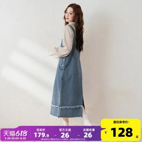 唐狮牛仔背带连衣裙女新款女装休闲百搭背带裙长裙小个子超好看u3图片