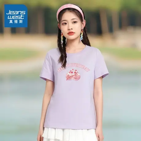 DE真维斯女装2025夏季新款 时尚创意个性印花简约显瘦短袖T恤商品大图