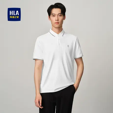 HLA/海澜之家高周波小标短袖POLO衫25春夏新款翻领几何提花T恤男商品大图