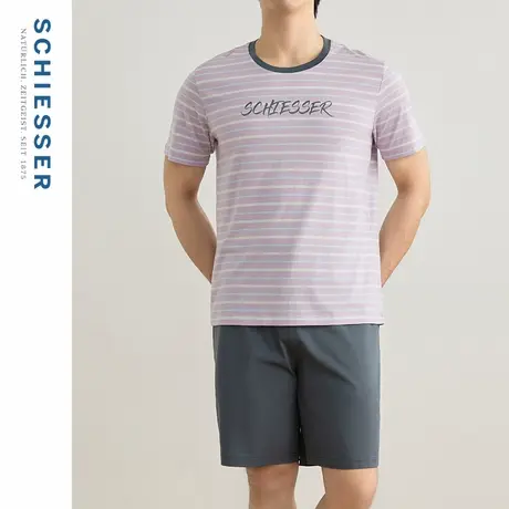 SCHIESSER舒雅男士棉莫代尔柔软亲肤透气条纹睡衣家居服套装22609图片