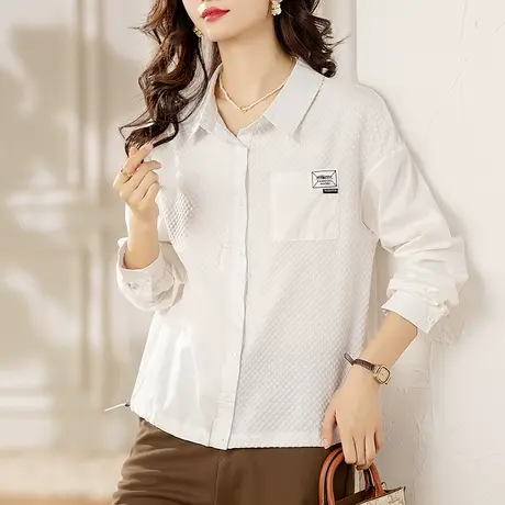 春秋季新款雪纺衬衫女宽松加肥大码女装中年妈妈休闲显瘦全棉衬衣商品大图