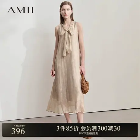 AMII【法式优雅】25春夏法式优雅摩登v领绑带无袖长款连衣裙商品大图