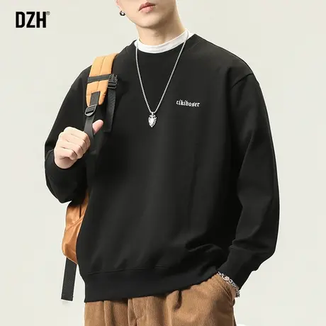 男生黑色卫衣男潮ins春秋潮牌情侣装秋季上衣圆领打底衫长袖内搭商品大图