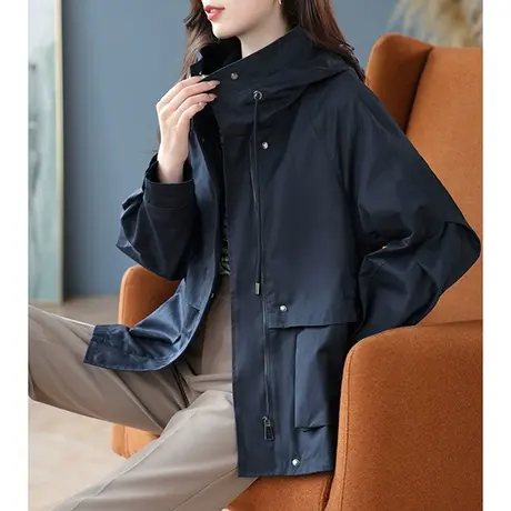 宝诗黎连帽口袋休闲工装外套女装春秋款长袖休闲夹克上衣2023新款图片