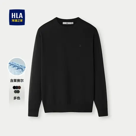 HLA/海澜之家含莱赛尔针织衫25秋新保暖圆领图案刺绣休闲风毛衣男图片