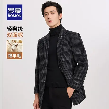 【含羊毛】罗蒙男士中长款双面呢大衣2025秋冬新款保暖休闲外套男图片