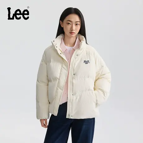 Lee25秋冬新品舒适版立领插肩袖小Logo徽标米白色女羽绒服休闲潮商品大图