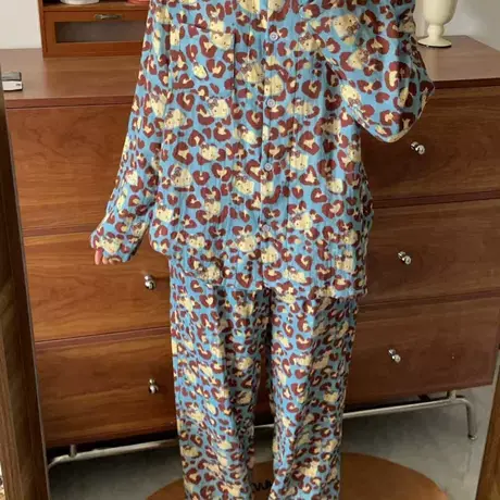 秋季！咖豹kitty长袖长裤A类纯棉双层纱布可爱卡通家居睡服可外穿商品大图