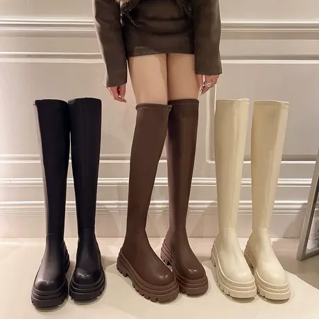 厚底过膝长靴女2025新款秋季复古小个子增高骑士靴英伦风气质靴子商品大图