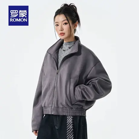 罗蒙女士时尚百搭工装立领夹克2025秋季新款宽外套日常短款上衣男图片