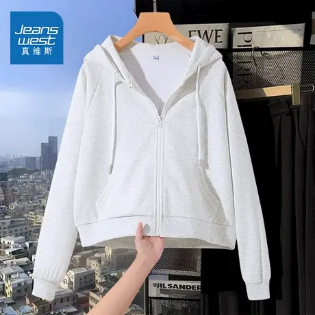 KMV真维斯连帽短款卫衣外套女2025新款秋季小个子休闲宽松开衫女商品大图