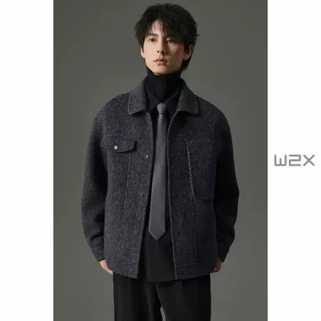 w2x秋冬季拼色活页双面羊毛呢夹克男设计感妮子外套青年休闲上衣商品大图