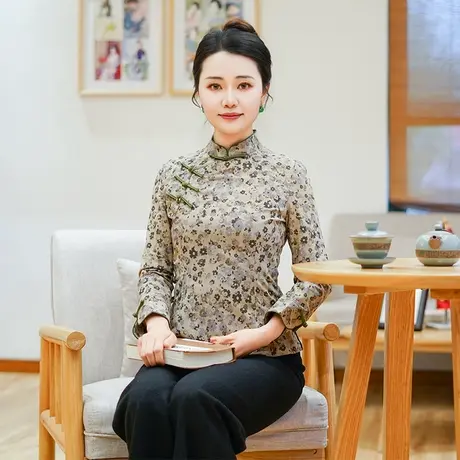 筠雅春季新款唐装中国风女装修身收腰显瘦气质新中式小上衣25J115商品大图