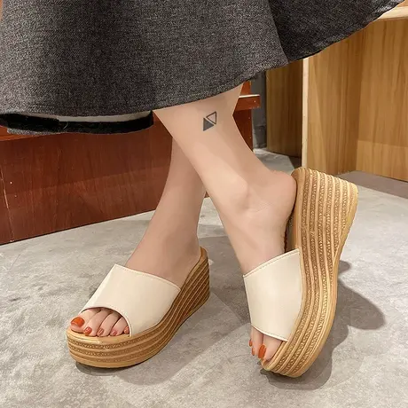 婚纱神器好穿舒服拖鞋厚底松糕鞋白色简约婚纱鞋女高跟增高坡跟鞋商品大图