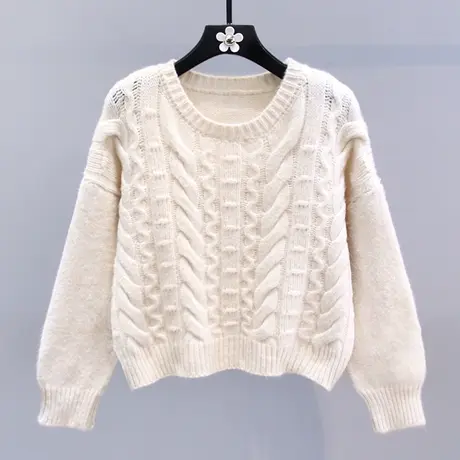 秋冬慵懒风麻花毛衣女秋冬2023新款宽松高级感加厚外穿针织衫上衣商品大图