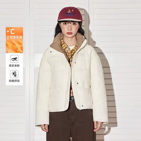 唐狮米白棉服女款2026新款冬季爆款保暖连帽棉袄夹棉冬季外套女VB图片