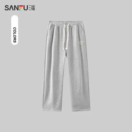 三福2023冬男士刺绣抽绳运动风休闲裤 学院宽松直筒长裤477187图片