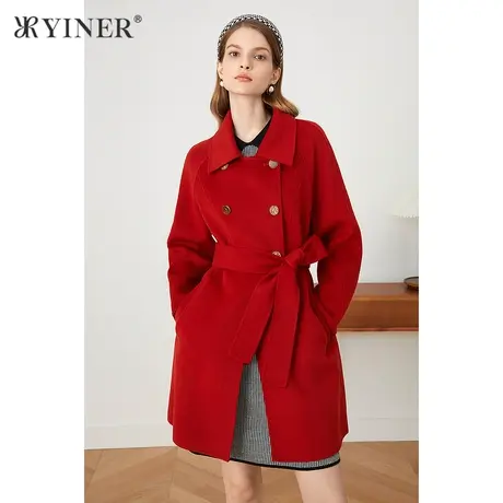【女王红】YINER音儿商场同款女装冬季新款直筒羊毛毛呢外套商品大图